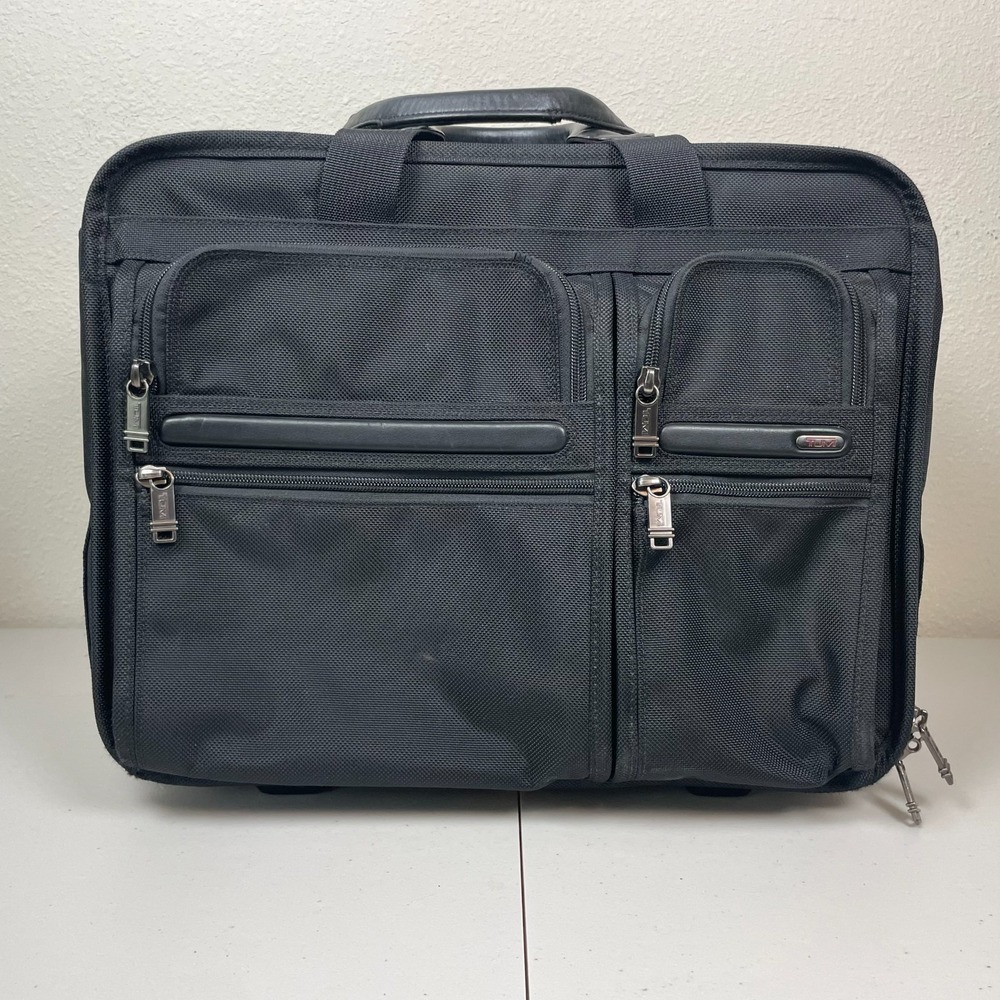 TUMI Alpha Wheeled Briefcase 26103D4 Black Nylon Expandable Rolling Laptop Bag